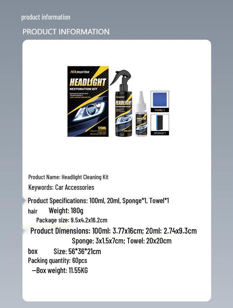 Hikmarion Headlight Restoration Kit: Clear Yellowing, Improve Lighting, Protect Surface