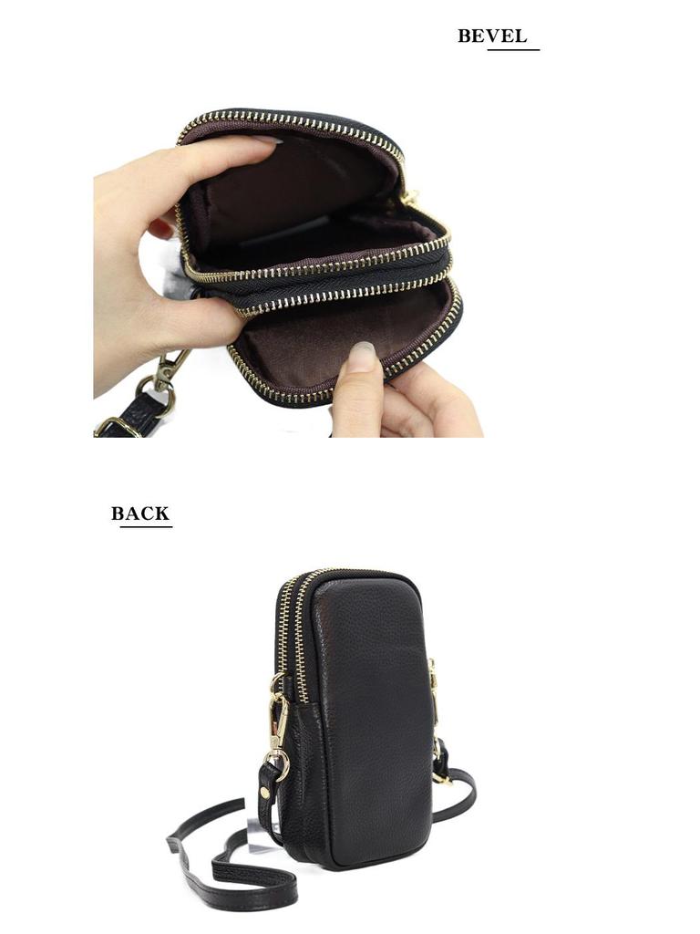 2025 Women's Genuine Leather Phone Bag: Korean Style, Double Zipper, Vertical Shoulder Square Bag