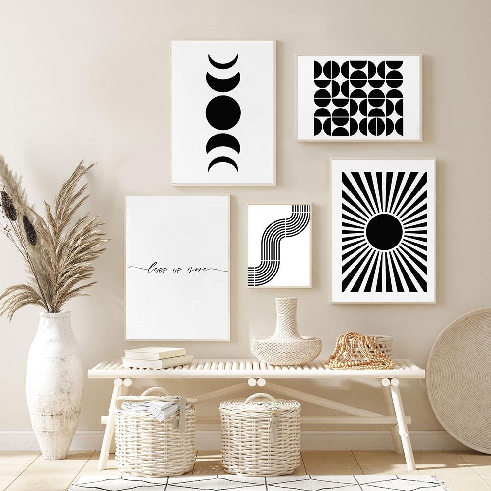 Less Is More Minimal Poster Mid Century Art Print Moon Phases Geometric Canvas Painting Modern Wall Pictures Living Room Decor