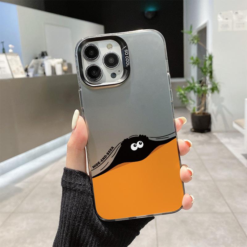 

Cartoon Black Coal Ball Colored Silver Phone Case for Apple 15pro Anti Drop Creative IPhone 14 Personalized Protective Case For iPhone 17PROMAX