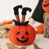 Halloween Decoration Witch Striped Legs Pumpkin Doll Creative Desktop Decor for Party Haunted House Horror Theme Living Room