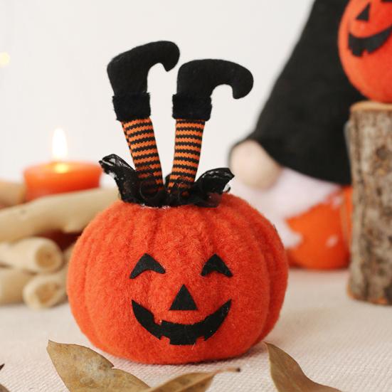 Halloween Decoration Witch Striped Legs Pumpkin Doll Creative Desktop Decor for Party Haunted House Horror Theme Living Room