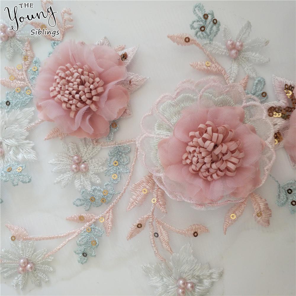 Embroidered Lace Patch Decal Diy Decorative Three-Dimensional Flower Fashion Women'S Clothing Decorative Pearl Beaded Lace Ding