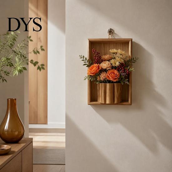 Decorative Wall Concealment Panel Rustic Wood Hanging Planter, Artificial Flower Greenery Storage Frame Mounted Vase for Living Room Entryway,