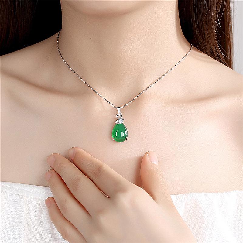 Elegant Silver Swan Necklace with Chrysoprase and Jasper Pendant - Perfect Mother's Day Gift