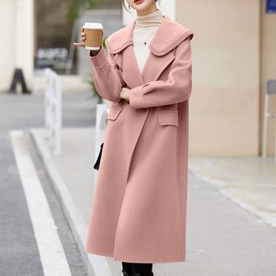 Lapel Korean Winter Temperament Medium-length Woolen Coat for Women with Small Fragrance Style Long Sleeve Jacket