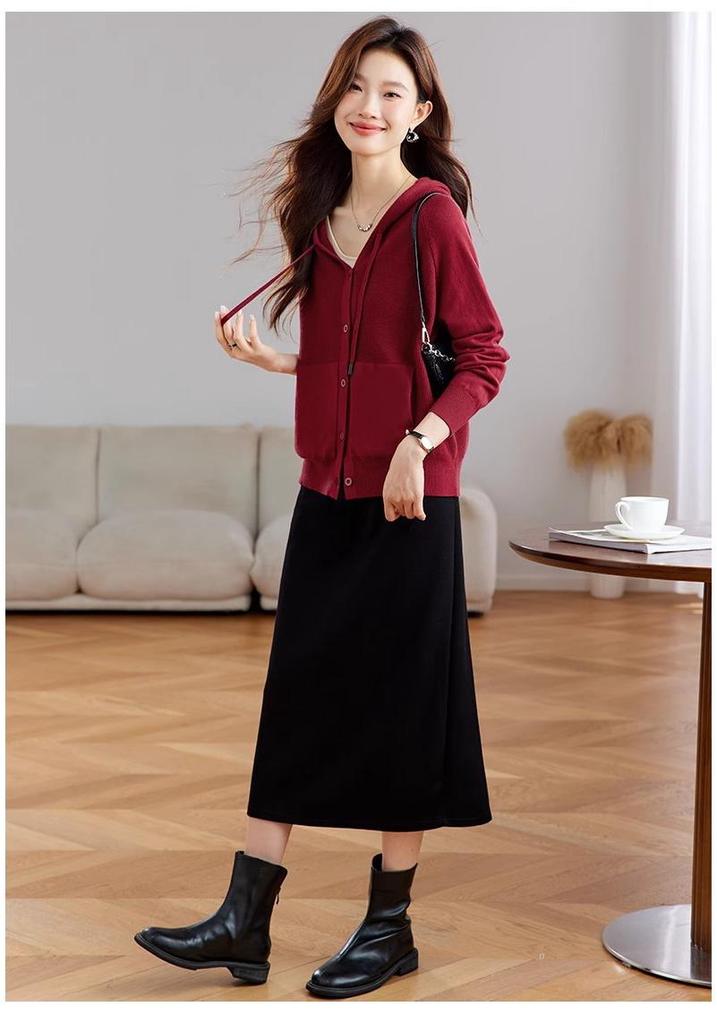 2026 Spring/Autumn Women's Hooded Knit Cardigan - Casual Loose Fit, Slimming Sweater Jacket