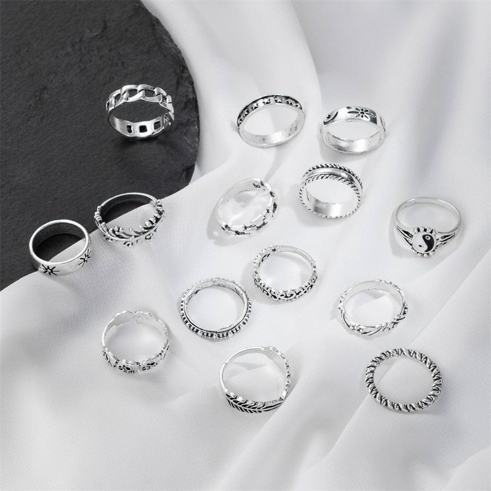 Elegant and Versatile Fashion Retro Tai Chi Ring 14-piece Hollow Engraved Ring Heart-shaped Simple Ring Popular Female Jewelry