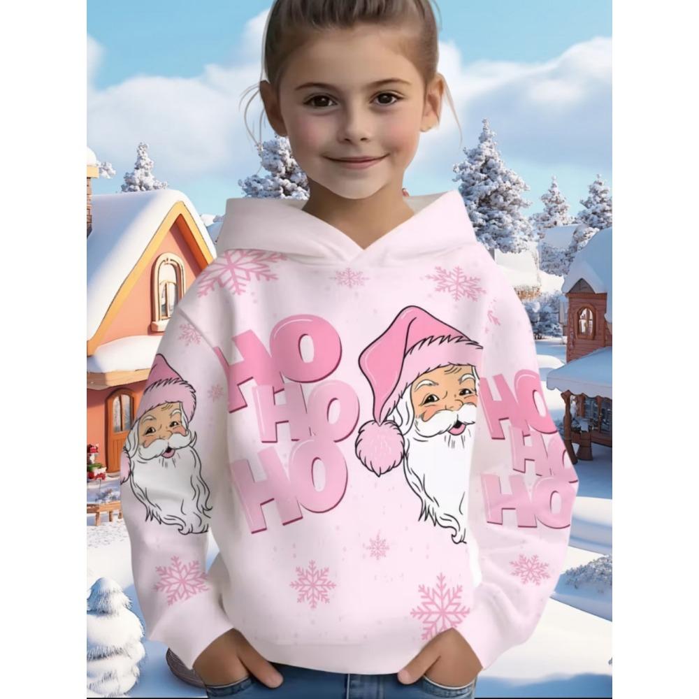 Child Sweatshirt Christmas Hoodie Cartoon Kawaii Santa Claus Print Sweatshirt for Girls Funny Holiday Party Clothes for Children