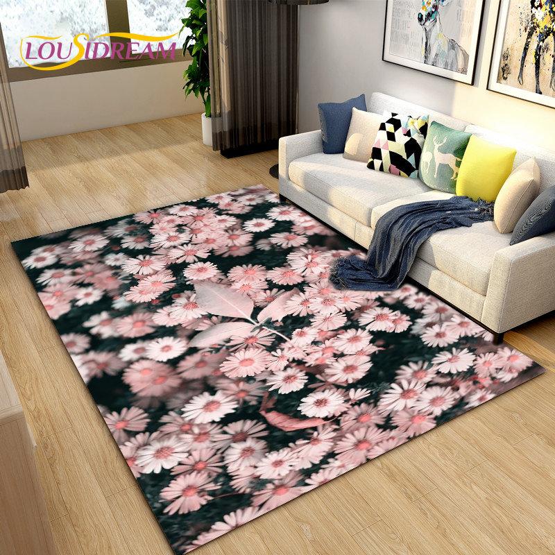 3D Nordic Flower, Daisy Area Rug,Carpet Rug for Living Room Bedroom Sofa Doormat Kitchen Decoration,Kids Play Non-slip Floor Mat