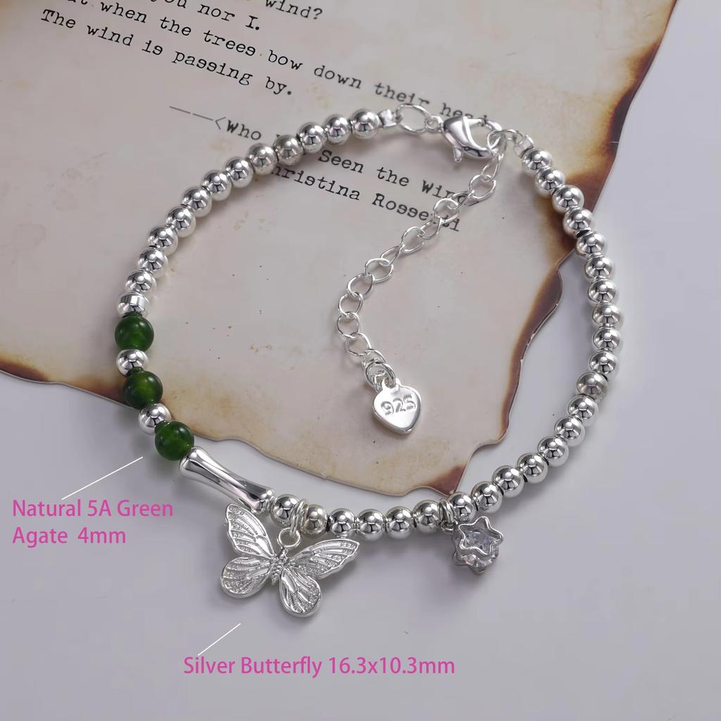 PANJBJ 925 Sterling Silver Red Agate Bead Bracelet for Women Fish Shape Retro Bead Design Versatile Jewelry Gifts Dropshipping