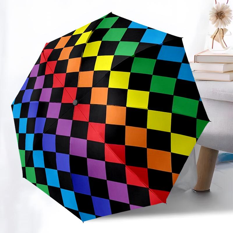 Abstract Color Geometric Umbrella Automatic Open/close, Iron Frame & 8-Rib Structure, Umbrella for Women & Men, Christmas Gifts