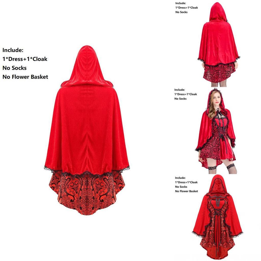 Elegant Gothic Red Riding Hood Cape Costume With Lace Up Details For Women And Girls