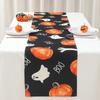Linen Halloween Table Runner Ghost Pumpkin Dining Table Decoration Scary Table Cover For Halloween Gathering Dinner Party Decor