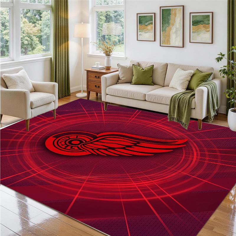 Detroit Red Wings Design Crystal Velvet Rug Soft Decorative Mat for Bedroom Entrance