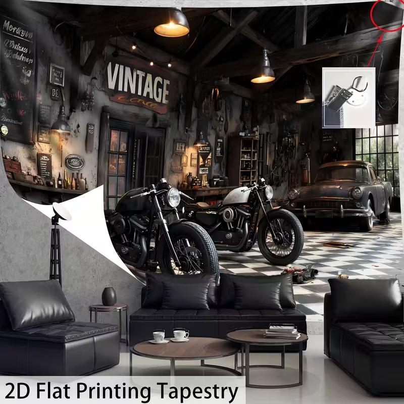 Man Cave Motorcycle Backdrop Vintage Car Repair Shop Photo Booth Background