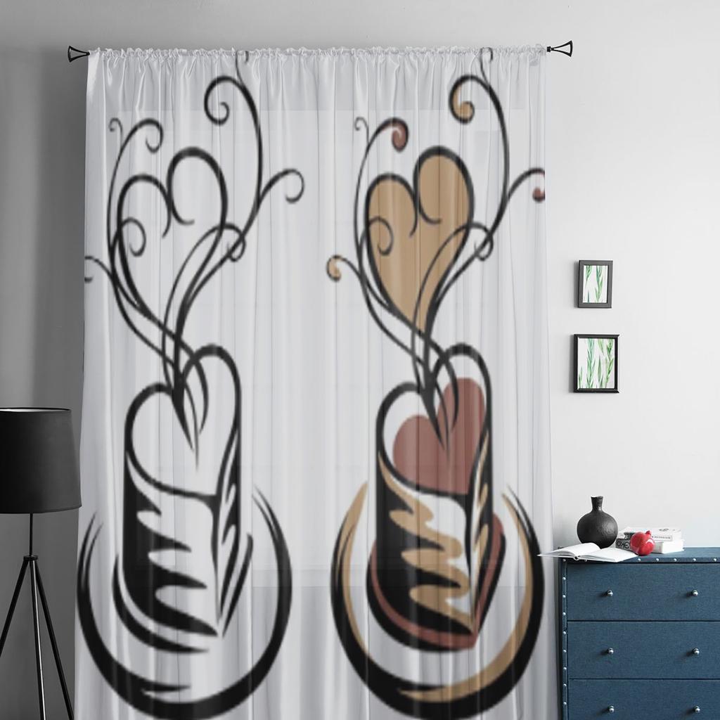 Herzförmige Tasse Kaffee Gardinen für Wohnzimmer Fenster transparent Voile Tüll Vorhang Schlafzimmer Vorhänge Home Decor