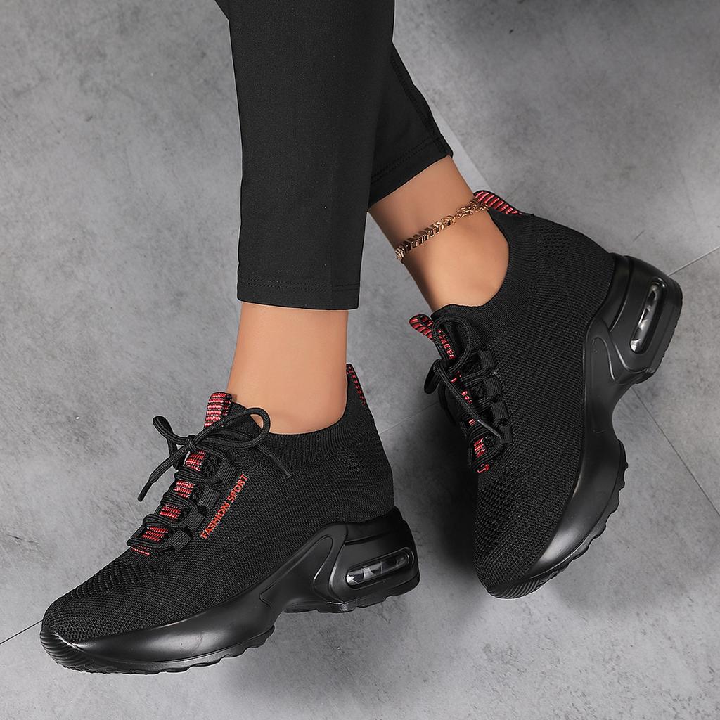 Flying woven sports shoes 2025 new summer height increase women's shoes mesh white shoes casual shoes dad shoes tide