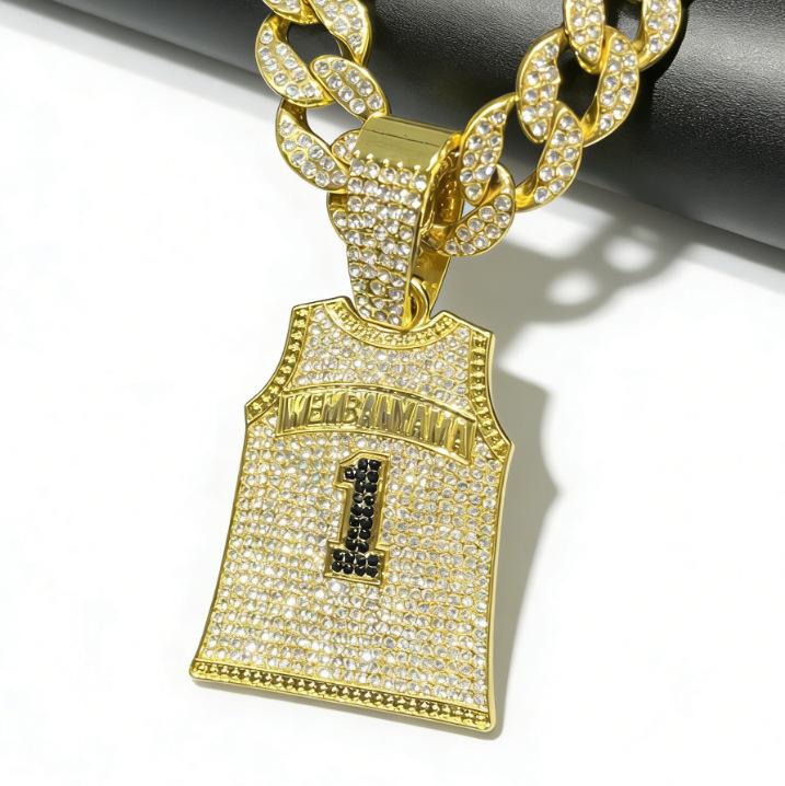 Trendy Alloy Full Diamond Digital Jersey Cuban Chain Street Rap Personality Hip Hop Style Men'S Necklace