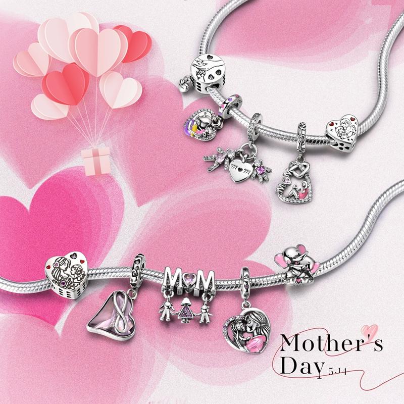 Original Copper Charm Bead Mother'S Day Love Heart Family Charm Bead Pendant Fits Bracelet Womens Jewelry Gifts