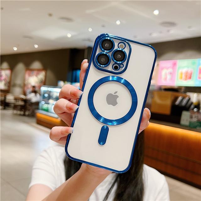For iPhone 15 16 Pro Max Luxury Magsafe Magnetic Plating Frame Transparent Phone Case For iPhone 11 12 13 14 15 Plus Lens Cover