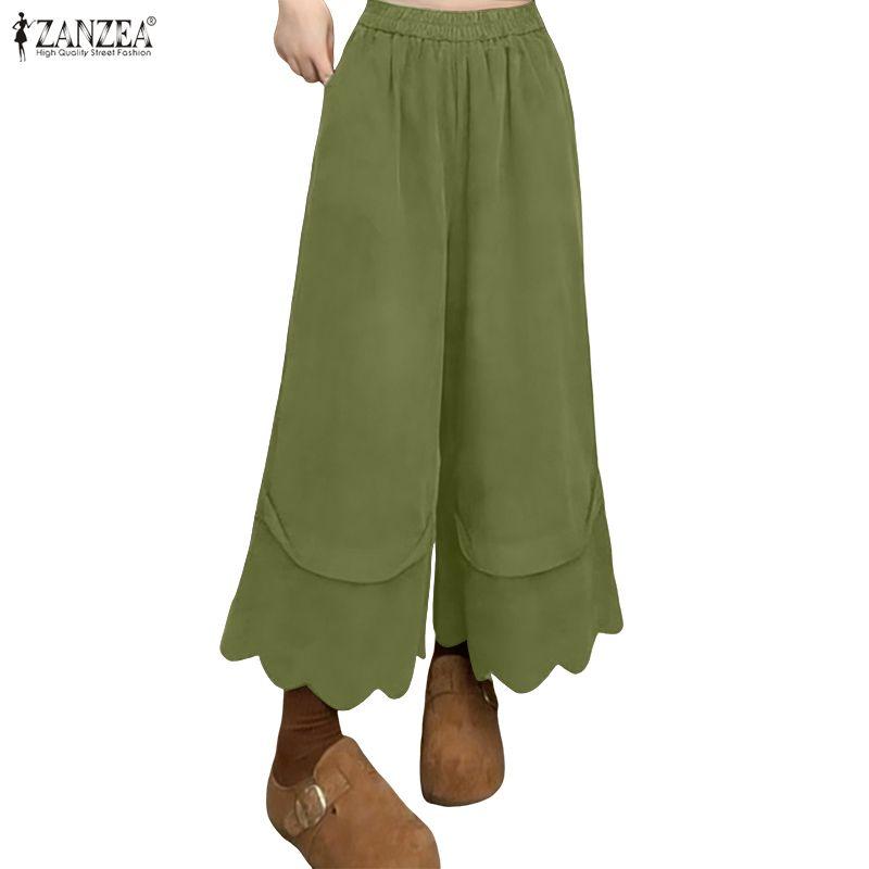 ZANZEA Pantaloni Corti Larghi Elasticizzati Casual da Donna
