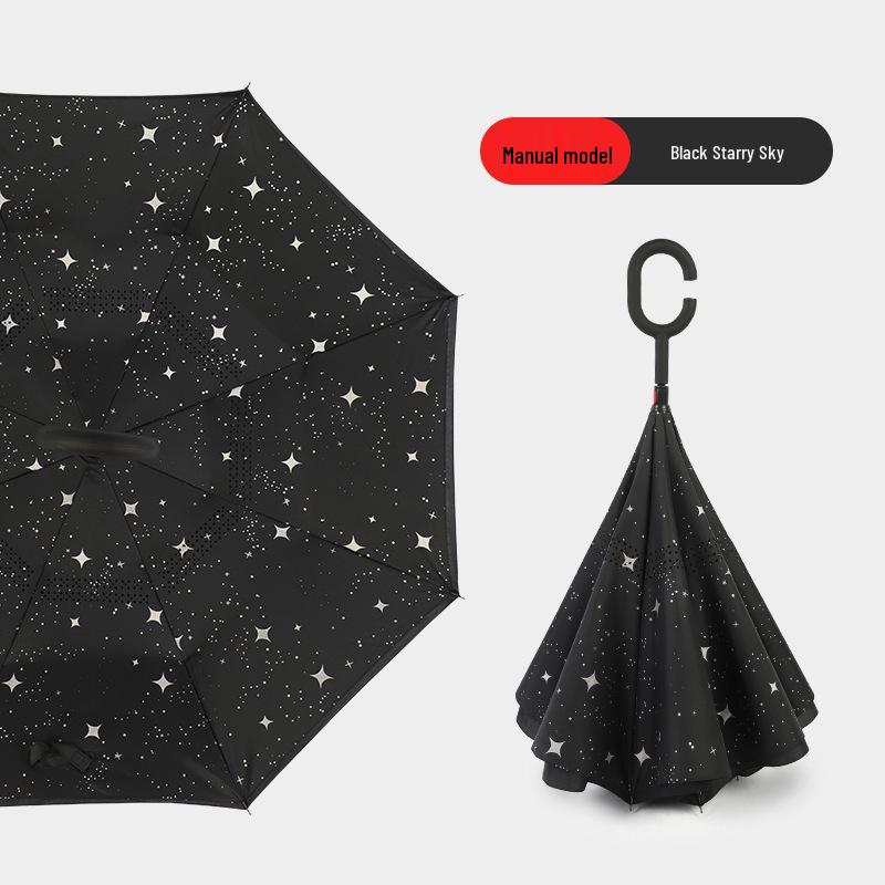 Custom Reverse Car Umbrella with Hands-Free C-Shaped Handle - Business Long Handle Umbrella with Logo Print for Men