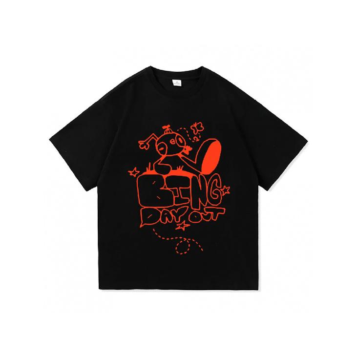 Women' & Unisex Oversized/Loose Fit Cotton T-Shirt - Game Peak Bing Day Out Hot Transfer Geometric Print Streetwear Tee, Casual Short Sleeve Round