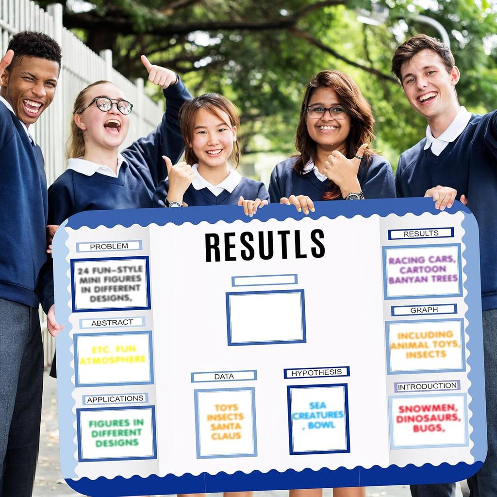 92 Pcs Science Fair Board Supplies 60 Trim Scalloped Poster Boards 18 Presentation Subtitles 6 Project Titles 8 Letter Sticker for Classroom Display