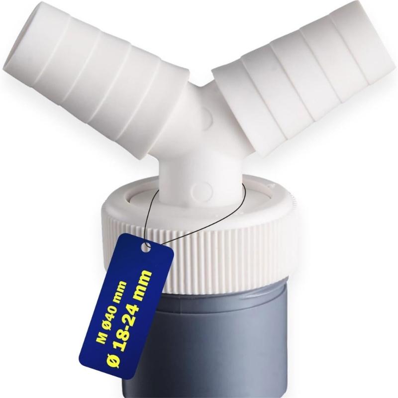 Space Saving Washing Machine Drain Connector Double Outlet Y Design for 40mm Pipe Installation Plastic and Metal Texture