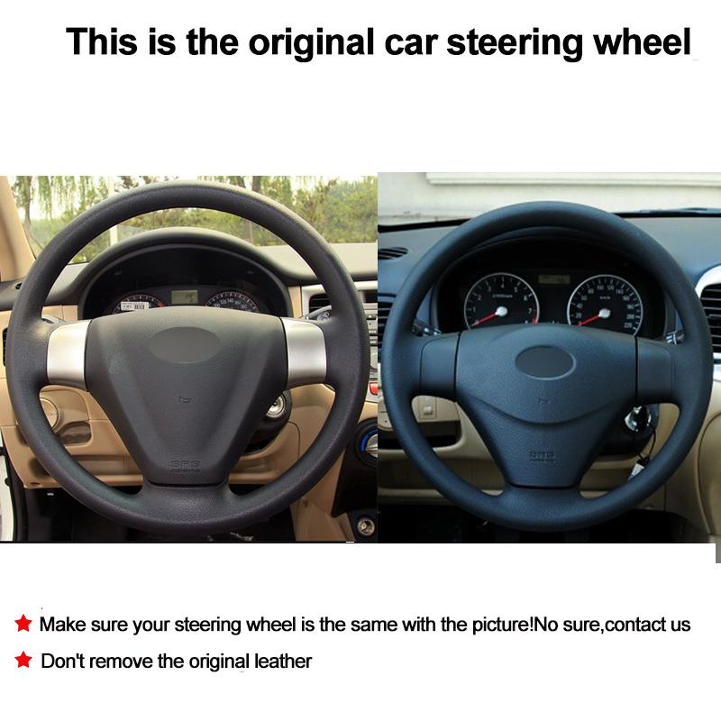 Hand Sewing Car Steering Wheel Cover Volant For Kia Rio Rio5 2006 - 2008 2009 Hyundai Accent 2006 2007 2008-2011 Getz 2005-2011