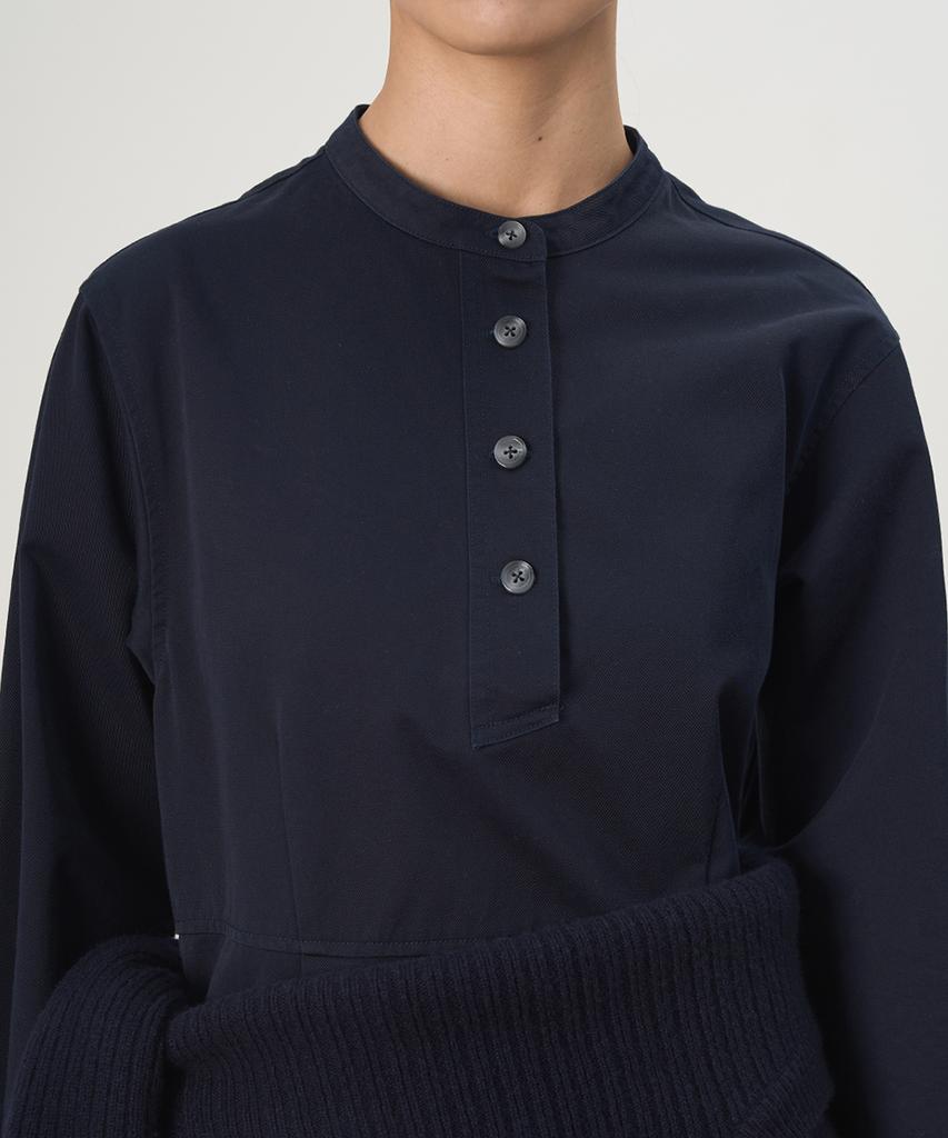 Leopeusaideuhwaiteulabel Stand Collar Shirt Dress Navy