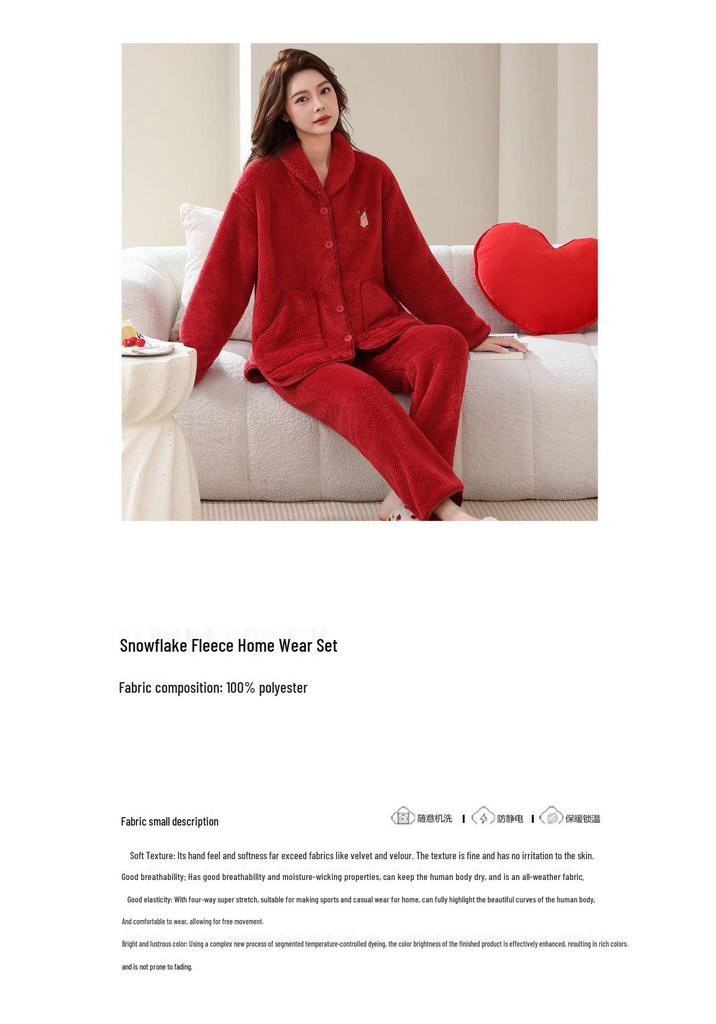 Women's Coral Fleece Pajamas, Plus Velvet, Thick, Large Size, Warm Winter Flannel Home Set for Middle-Aged and Elderly