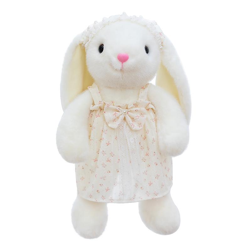 Floral Skirt Rabbit Plush Toy Doll - Cute Drooping Ears Pillow for Children, Birthday Comfort Gift