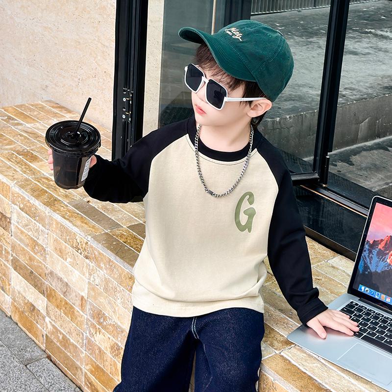 

Boys Autumn 2025 Color Block Raglan Crew Neck Long Sleeve T-Shirt 130 cm