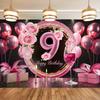Rosa 9. Geburtstag Party Banner, Polyester Hintergrund für Heimzimmer Wanddekoration