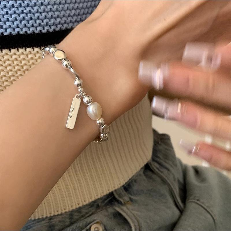 PANJBJ 925 Sterling Silver Double Layer Pearl Bracelet for Women Girl Design Bead Korean Sweet Jewelry Dropshipping