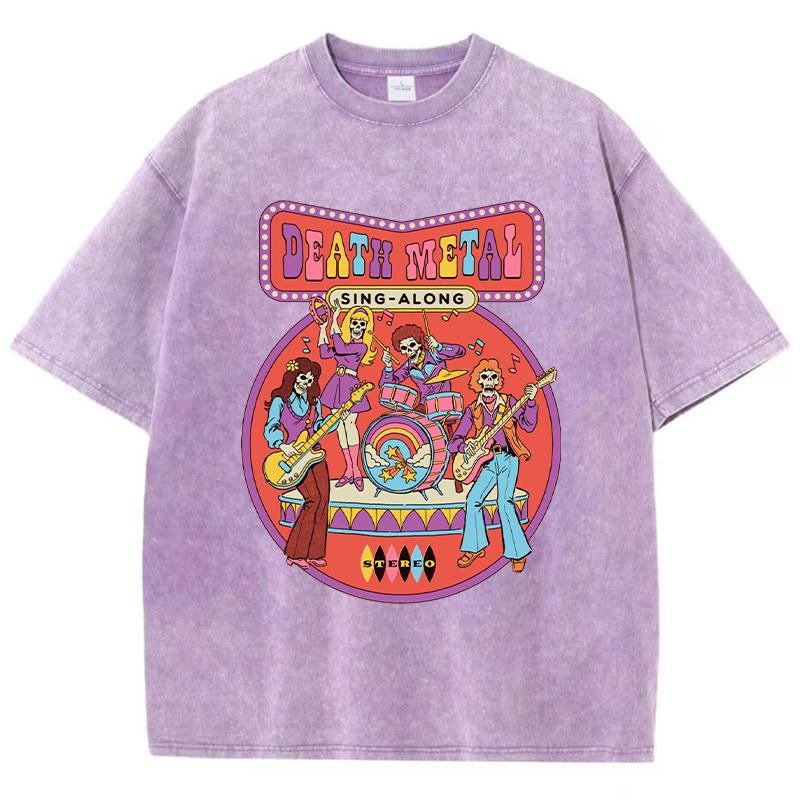 Dámská praná trička s potiskem Death Metal Prodyšná trička Letní chladivá s krátkým rukávem Měkké volné tričko s efektem seprání pro ženy