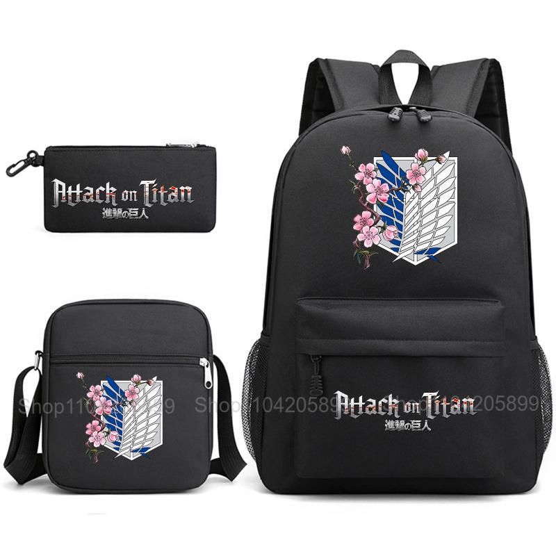 Attack on Titan Backpack, 3pcs Anime Student SchoolBag Shoulder Bag Pencil Case Boys Girls Mochilas Daily Rucksack Holiday Gift