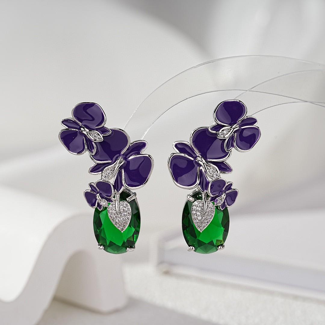 

1PC Модні тривимірні емальовані квіти, світлі розкішні сережки, ніші, вітчизняні модні сережки з цирконом