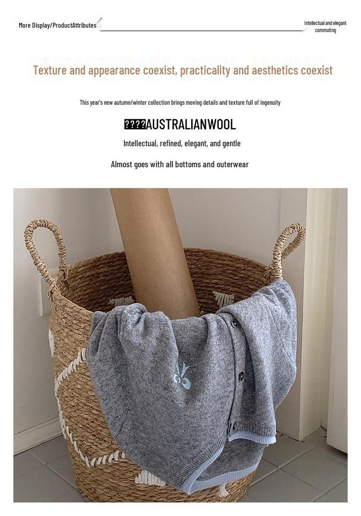Women's Wool Cardigan: Round Neck Color Block, Embroidered Two-Piece Coco Style Sweater