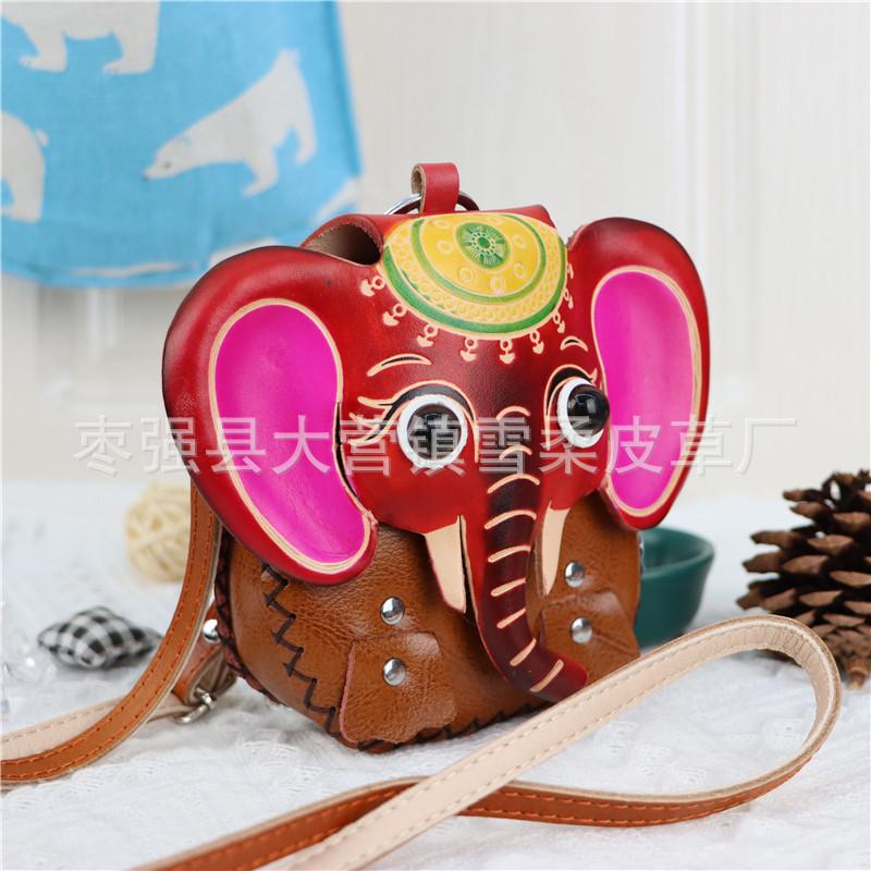 Erste Schicht Rindsleder Cartoon Baby Elefant Münzbeutel Kinder Umhängetasche Karten Schlüssel Münzen Elefant Schulter Klappe Rucksack