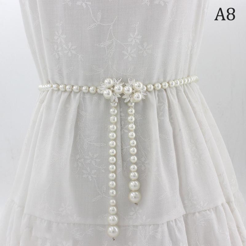 Sweet Bowknot Dress Pearl Waist Chain  Belts For Women Waist Chain