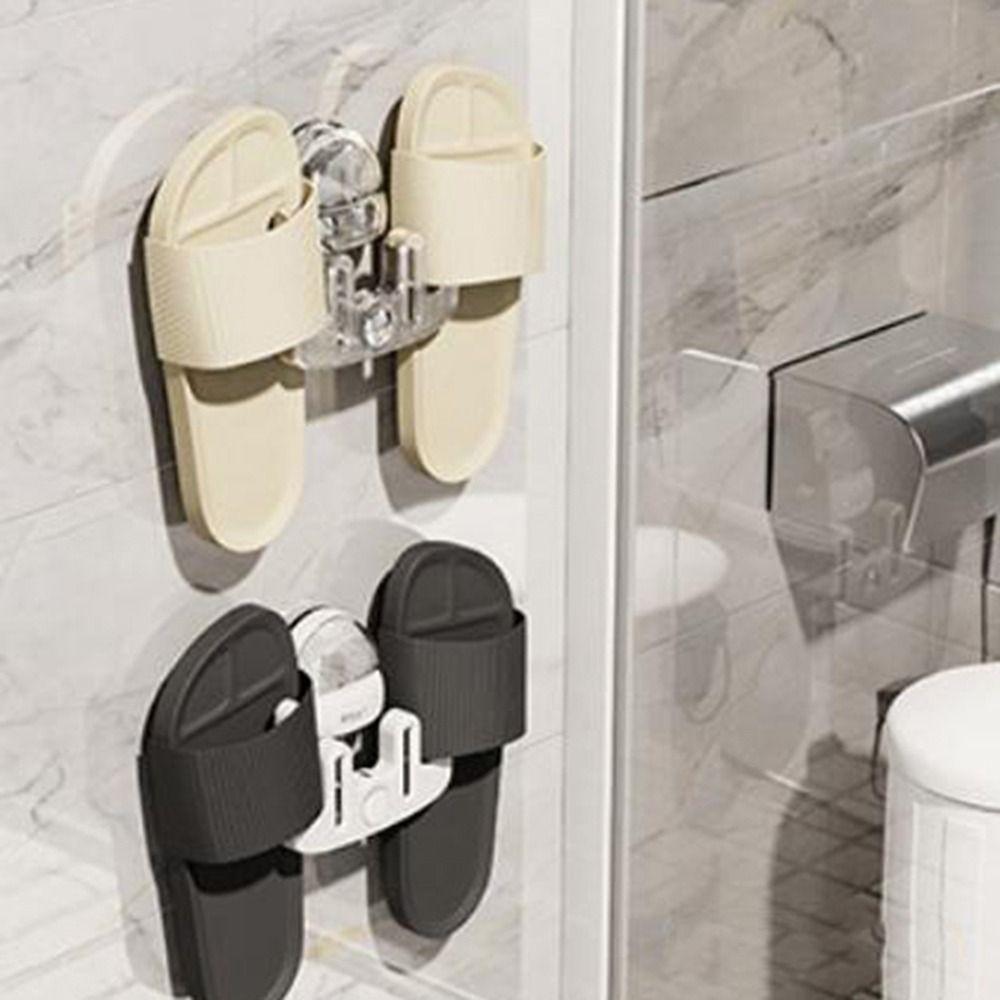 

Wall Mounted Suction Cup Slipper Rack Reusable Shoes Storage Organizer Bathroom білий