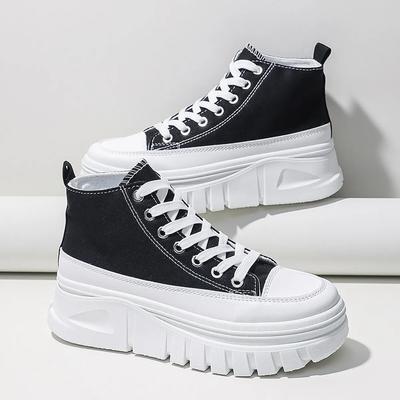 Women Lace-Up Front High Top Flatform Canvas Shoes Fashion Casual Comfortable Height Increasing Sneakers Shoes for Women
