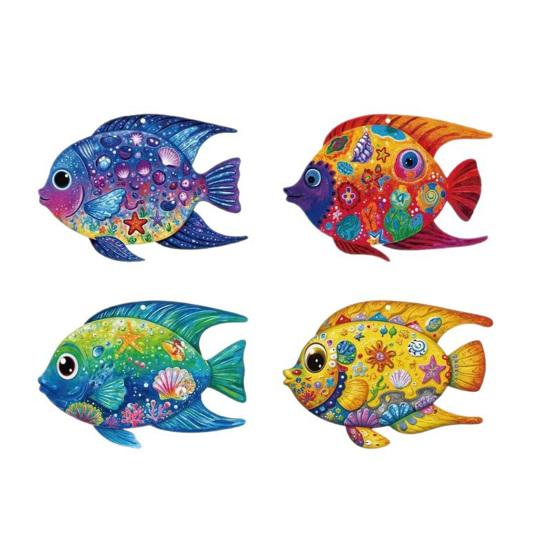 

4 Pcs Wood Fish Beach Wall Decor Tropical Fish Wall Art Nautical Ocean Animal Coastal Hanging Sculpture for Bathroom Living Room Kitchen Sets