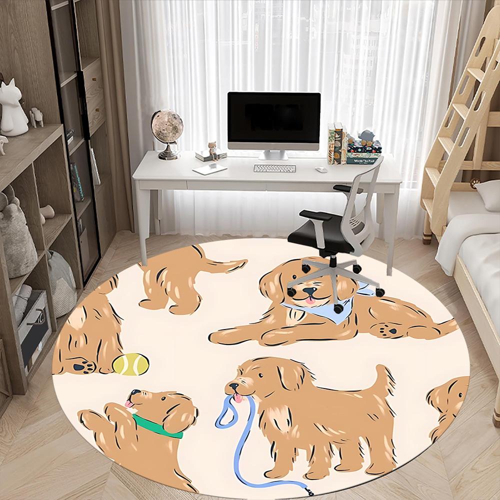 1pc Puppy Playtime Office Round Rug, Non-slip, Soft and Durable Office Rug for Interior Decoration, Perfect for Office, Beautiful Decoration yy2603120