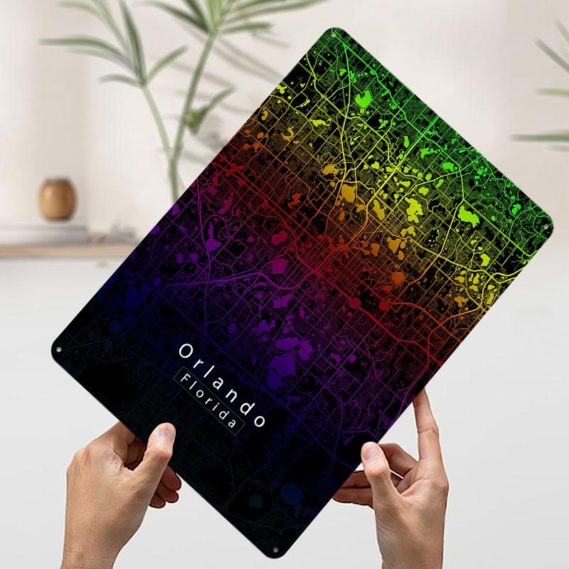 Orlando Florida City Map Tinplate Poster Customized Wall Art Vintage Retro Metal Signs for Luxury Home Decor Items Coffee Bar