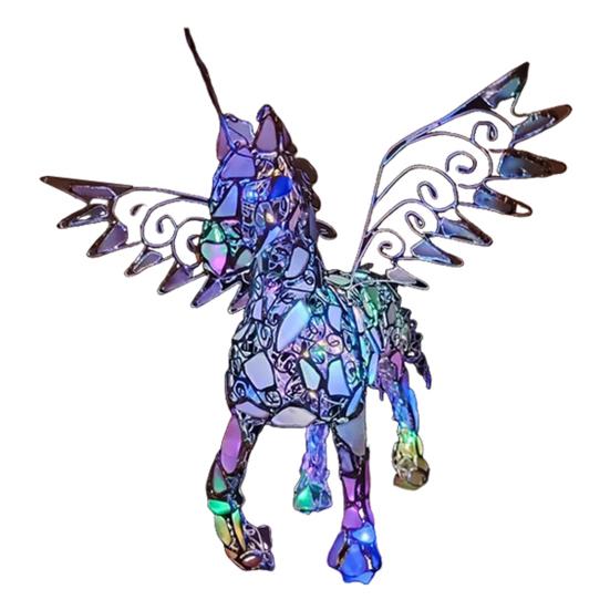 Horse Figurine Night Light Colorful Acrylic Flying Horse Statue Desk Lamp Home Office Bedroom Bedside Decorative LED Pony Table Lamp