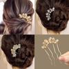 Simple Flower U-shaped Hair Fork Clip Metal Pearl Hair Stick Butterfly Hair Combs Hair Accessories